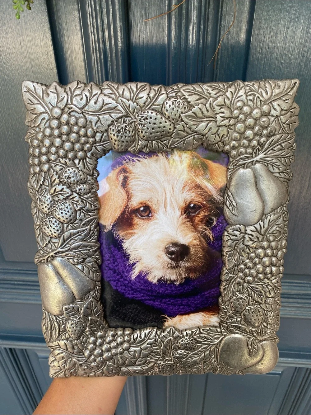Vintage pewter frame of various fruits